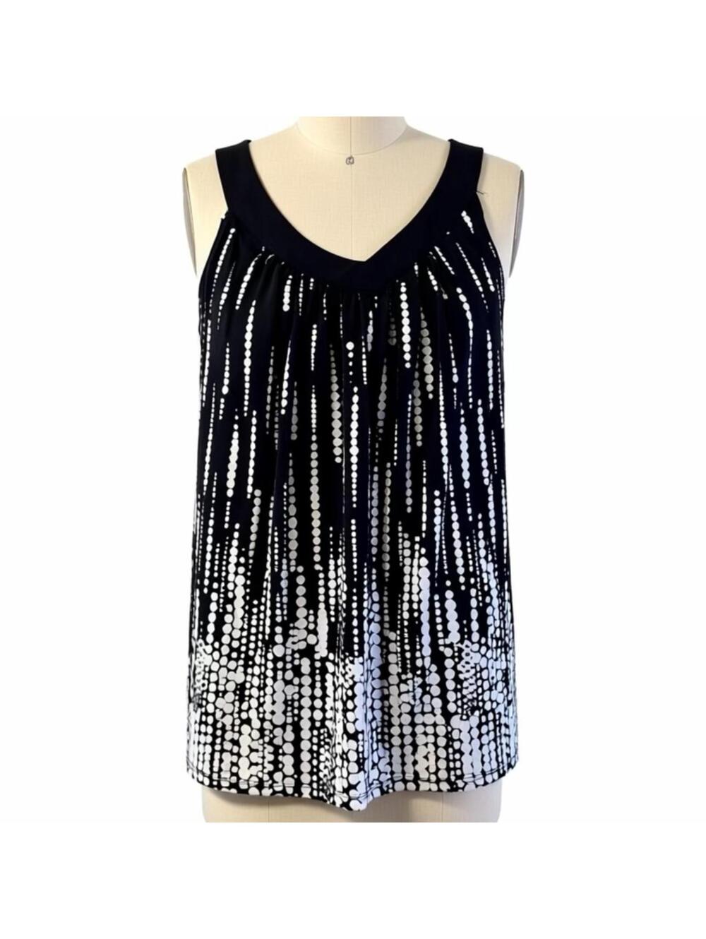 White House Black Market Sleeveless Black and White Polka Dot Top Size L